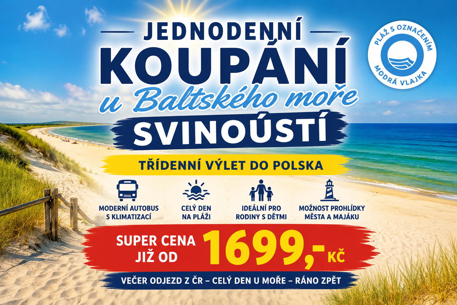 Jednodenní koupání u Baltského moře – Svinoústí autobusem od 1 699 Kč